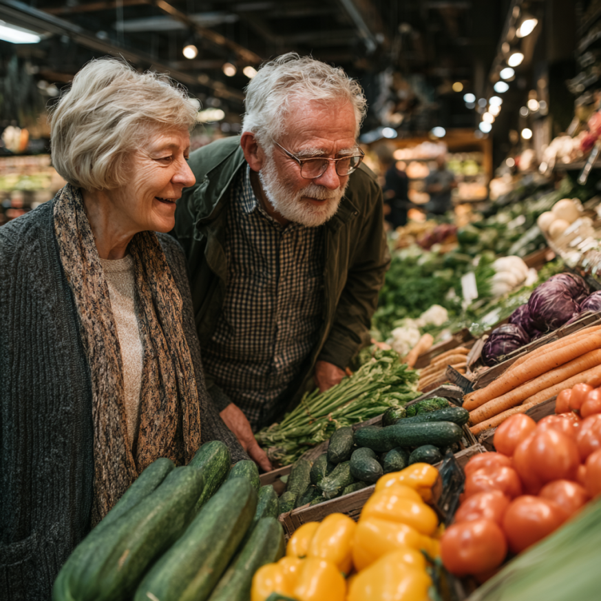 Літня жінка готує здорову їжу